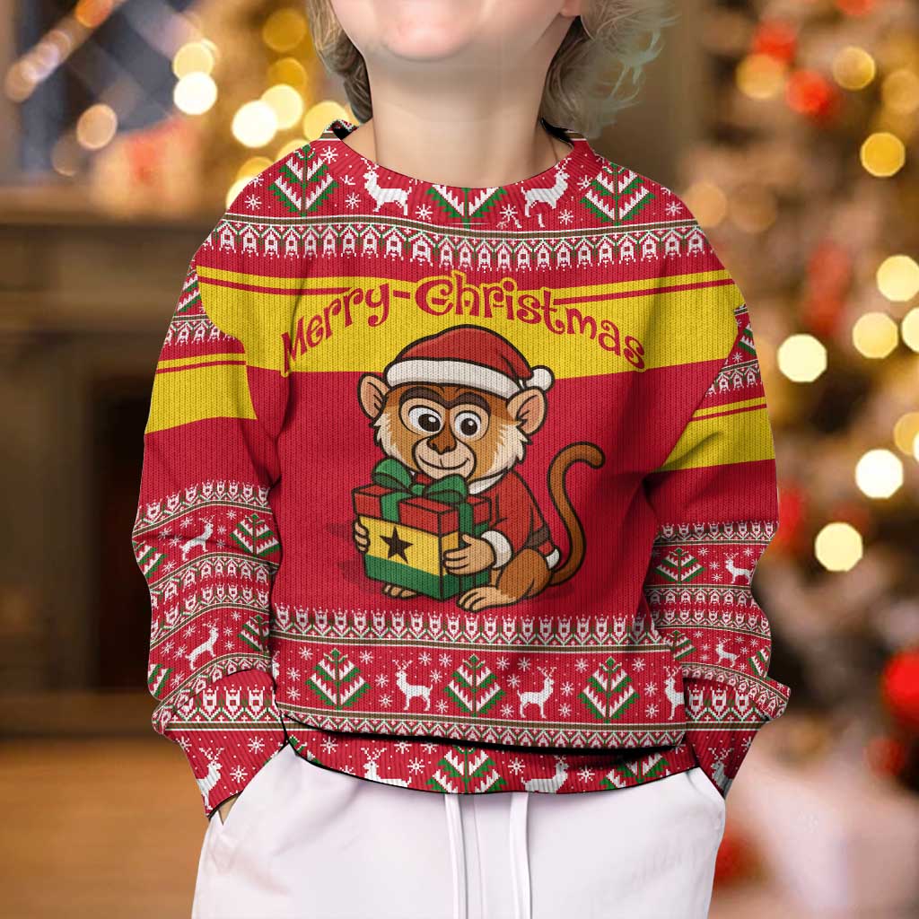 Ghana Christmas Kid Ugly Christmas Sweater with Monkey Holding Gift Ghana Map and Festive - Wonder Print Shop
