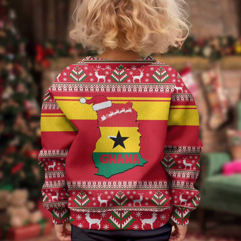Ghana Christmas Kid Ugly Christmas Sweater with Monkey Holding Gift Ghana Map and Festive - Wonder Print Shop