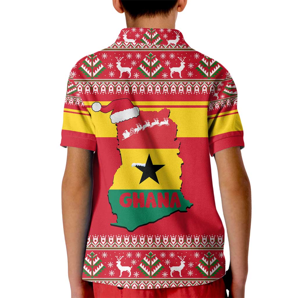 Ghana Christmas Kid Polo Shirt with Monkey Holding Gift Ghana Map and Festive - Wonder Print Shop