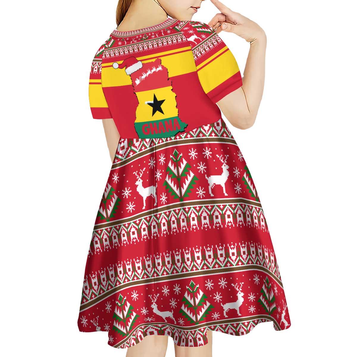 Ghana Christmas Kid Short Sleeve Dress with Monkey Holding Gift Ghana Map and Festive - Wonder Print Shop