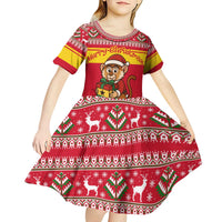 Ghana Christmas Kid Short Sleeve Dress with Monkey Holding Gift Ghana Map and Festive - Wonder Print Shop