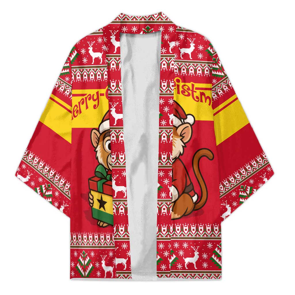 Ghana Christmas Kimono with Monkey Holding Gift Ghana Map and Festive - Wonder Print Shop