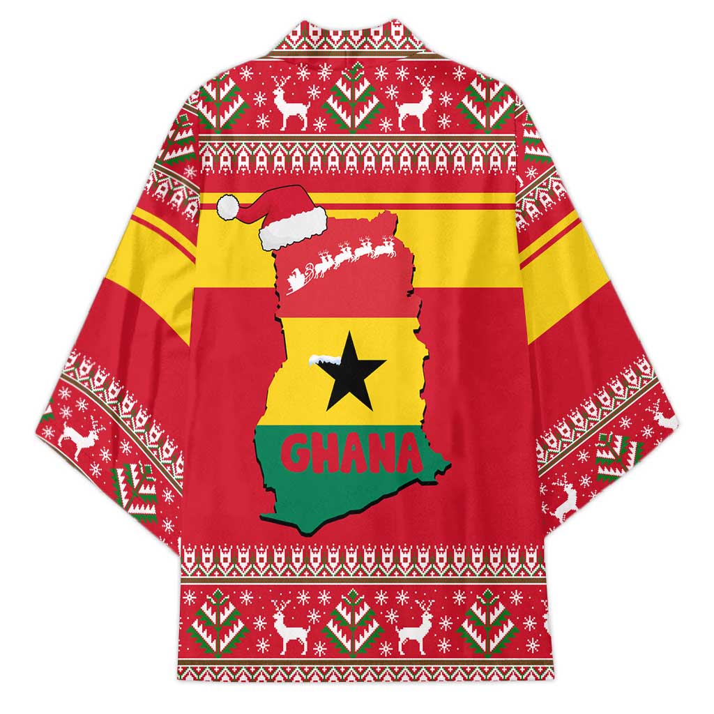 Ghana Christmas Kimono with Monkey Holding Gift Ghana Map and Festive - Wonder Print Shop