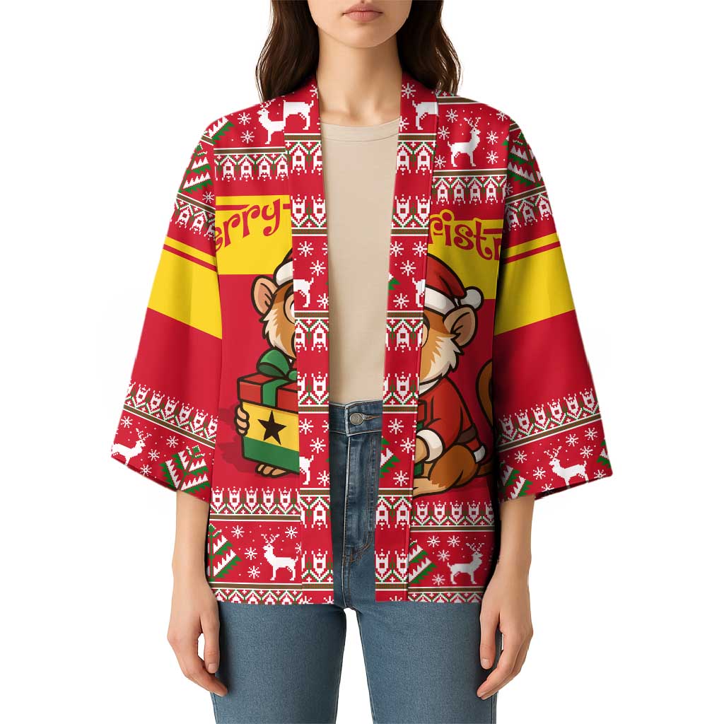 Ghana Christmas Kimono with Monkey Holding Gift Ghana Map and Festive - Wonder Print Shop
