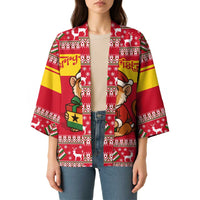Ghana Christmas Kimono with Monkey Holding Gift Ghana Map and Festive - Wonder Print Shop