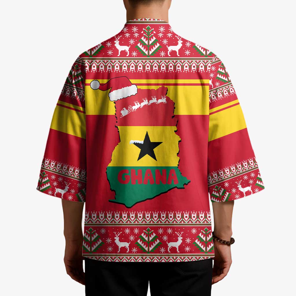 Ghana Christmas Kimono with Monkey Holding Gift Ghana Map and Festive - Wonder Print Shop