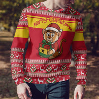 Ghana Christmas Ugly Christmas Sweater with Monkey Holding Gift Ghana Map and Festive - Wonder Print Shop