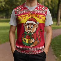 Ghana Christmas Knitted V-Neck Vest with Monkey Holding Gift Ghana Map and Festive - Wonder Print Shop