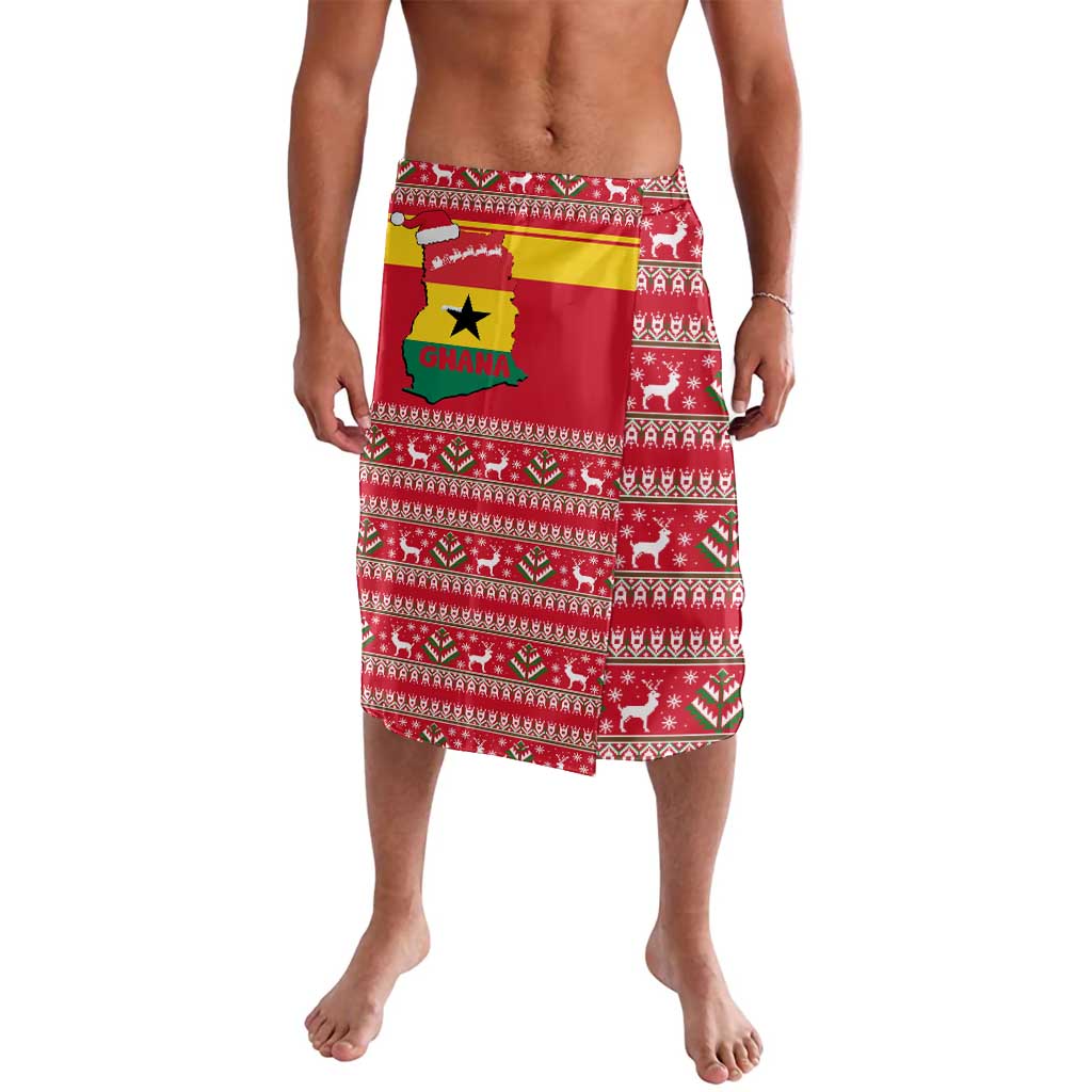 Ghana Christmas Lavalava with Monkey Holding Gift Ghana Map and Festive - Wonder Print Shop