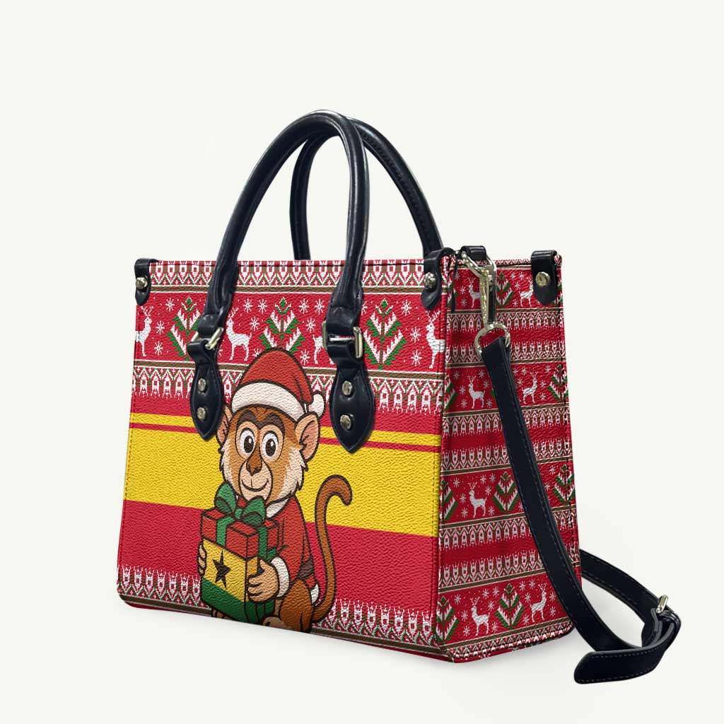 Ghana Christmas Leather Bag with Monkey Holding Gift Ghana Map and Festive - Wonder Print Shop