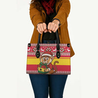 Ghana Christmas Leather Bag with Monkey Holding Gift Ghana Map and Festive - Wonder Print Shop