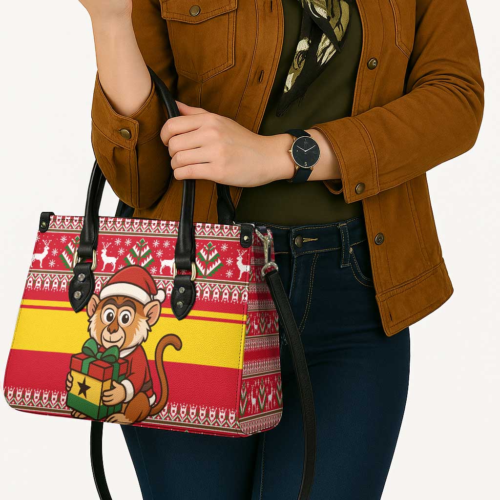 Ghana Christmas Leather Bag with Monkey Holding Gift Ghana Map and Festive - Wonder Print Shop