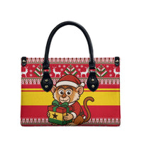 Ghana Christmas Leather Bag with Monkey Holding Gift Ghana Map and Festive - Wonder Print Shop