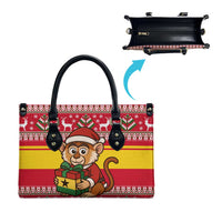 Ghana Christmas Leather Bag with Monkey Holding Gift Ghana Map and Festive - Wonder Print Shop