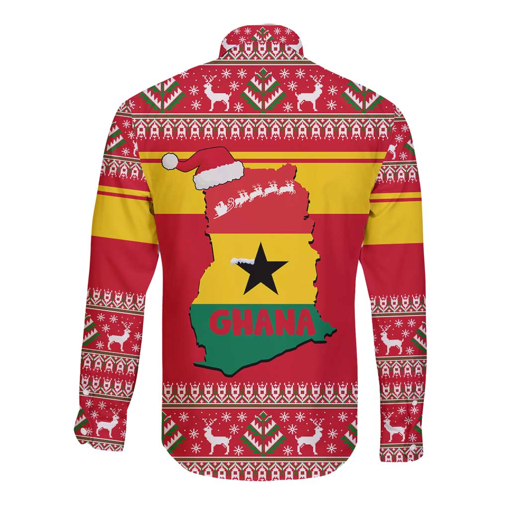 Ghana Christmas Long Sleeve Button Shirt with Monkey Holding Gift Ghana Map and Festive - Wonder Print Shop