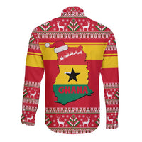 Ghana Christmas Long Sleeve Button Shirt with Monkey Holding Gift Ghana Map and Festive - Wonder Print Shop