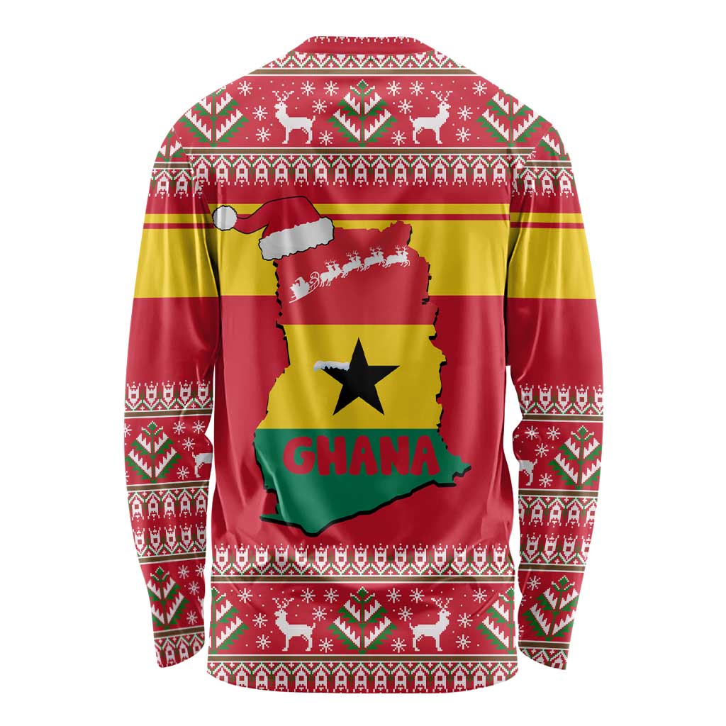 Ghana Christmas Long Sleeve Shirt with Monkey Holding Gift Ghana Map and Festive - Wonder Print Shop