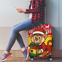 Ghana Christmas Luggage Cover with Monkey Holding Gift Ghana Map and Festive - Wonder Print Shop