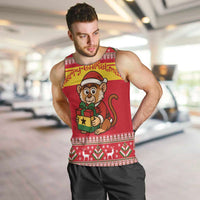 Ghana Christmas Men Tank Top with Monkey Holding Gift Ghana Map and Festive - Wonder Print Shop