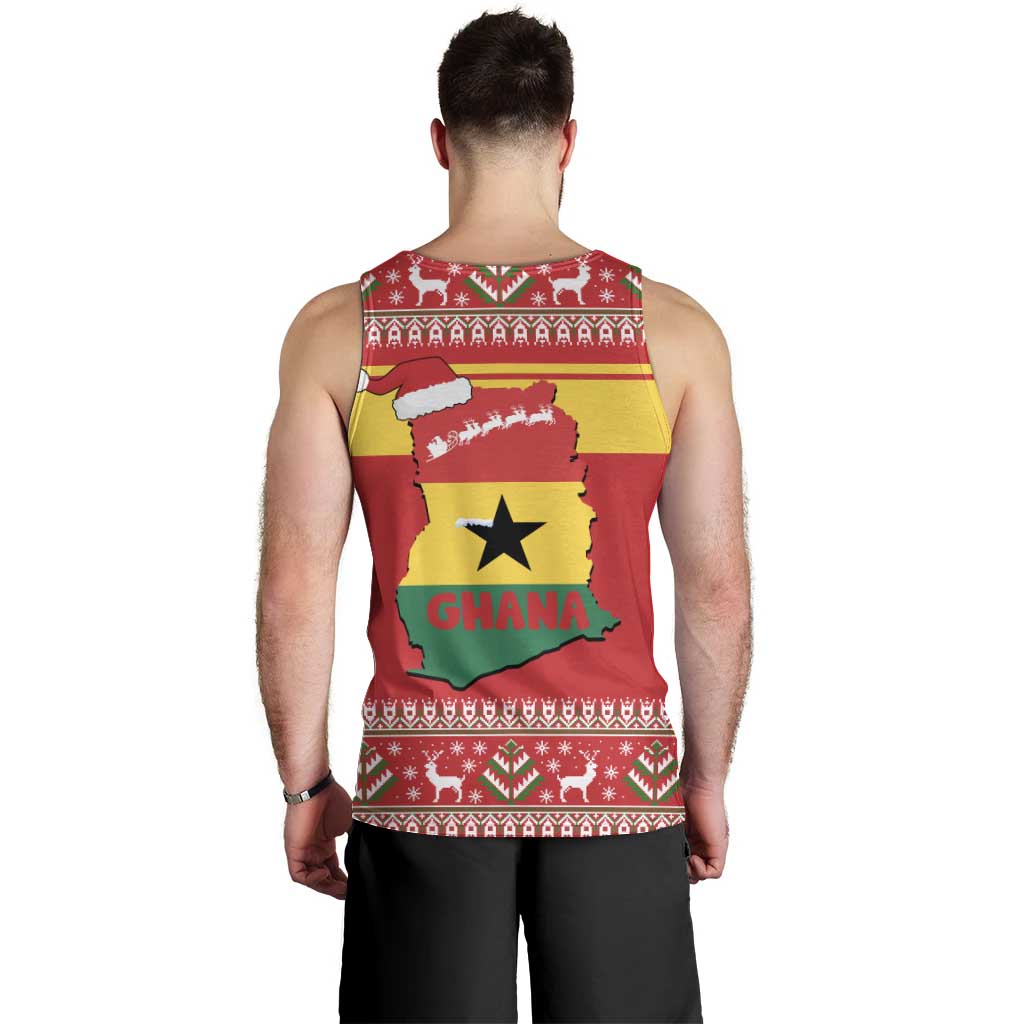 Ghana Christmas Men Tank Top with Monkey Holding Gift Ghana Map and Festive - Wonder Print Shop