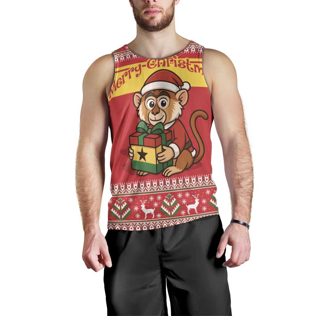 Ghana Christmas Men Tank Top with Monkey Holding Gift Ghana Map and Festive - Wonder Print Shop
