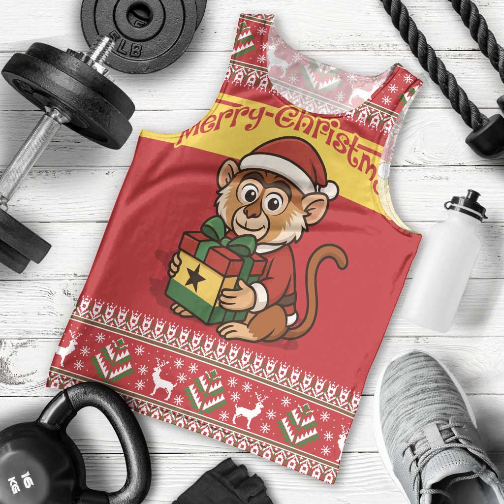 Ghana Christmas Men Tank Top with Monkey Holding Gift Ghana Map and Festive - Wonder Print Shop