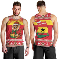 Ghana Christmas Men Tank Top with Monkey Holding Gift Ghana Map and Festive - Wonder Print Shop