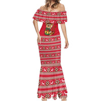 Ghana Christmas Mermaid Dress with Monkey Holding Gift Ghana Map and Festive - Wonder Print Shop