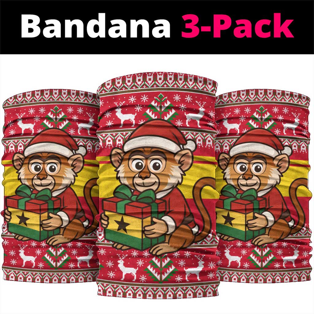 Ghana Christmas Neck Gaiter with Monkey Holding Gift Ghana Map and Festive - Wonder Print Shop