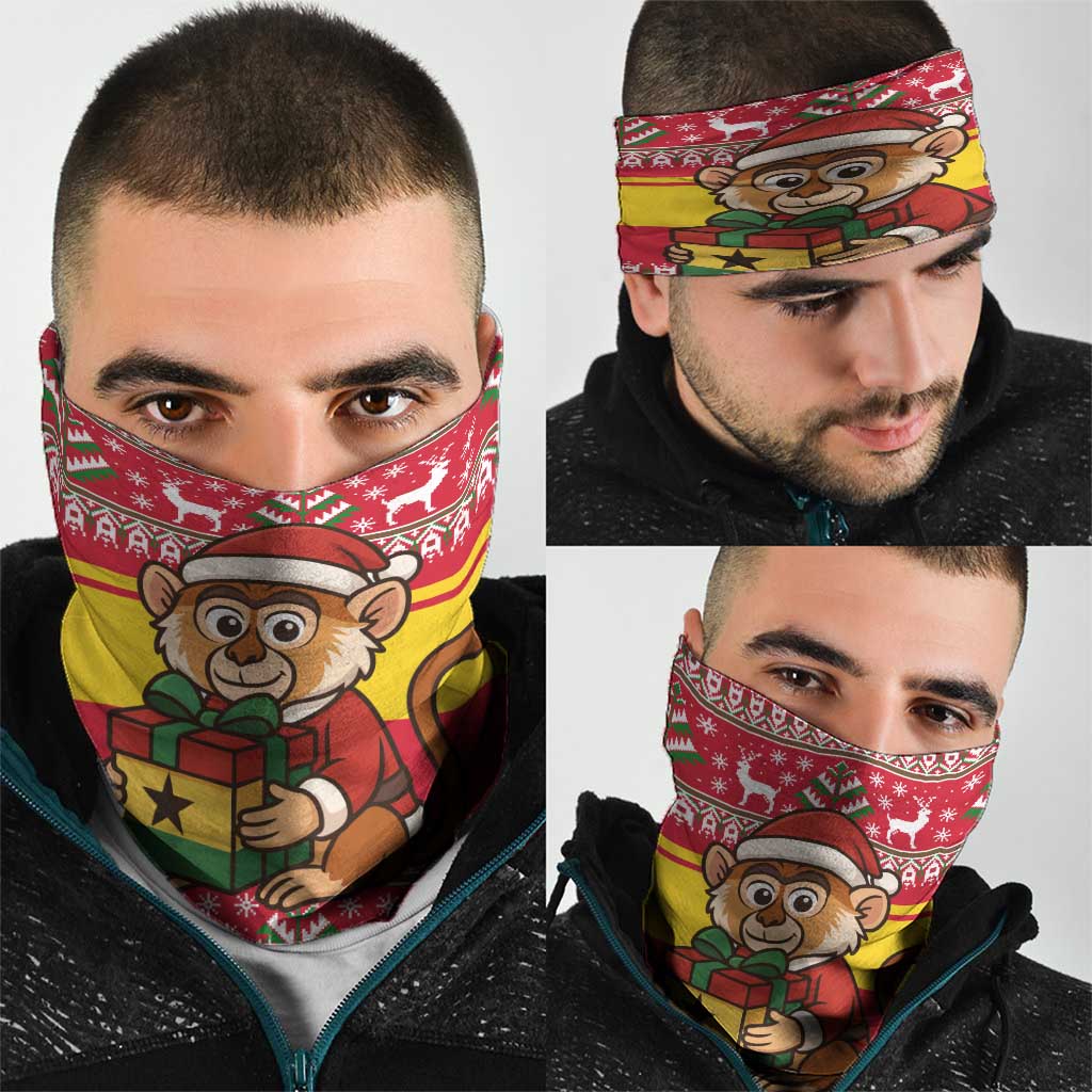 Ghana Christmas Neck Gaiter with Monkey Holding Gift Ghana Map and Festive - Wonder Print Shop