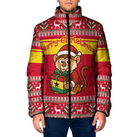 Ghana Christmas Padded Jacket with Monkey Holding Gift Ghana Map and Festive - Wonder Print Shop