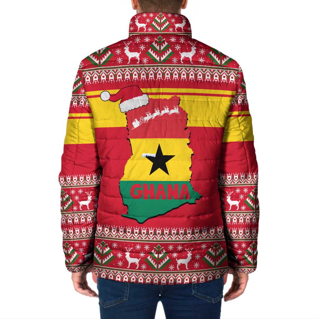 Ghana Christmas Padded Jacket with Monkey Holding Gift Ghana Map and Festive - Wonder Print Shop