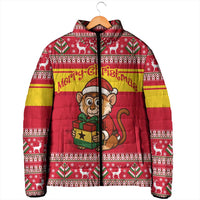 Ghana Christmas Padded Jacket with Monkey Holding Gift Ghana Map and Festive - Wonder Print Shop
