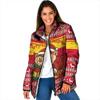 Ghana Christmas Padded Jacket with Monkey Holding Gift Ghana Map and Festive - Wonder Print Shop
