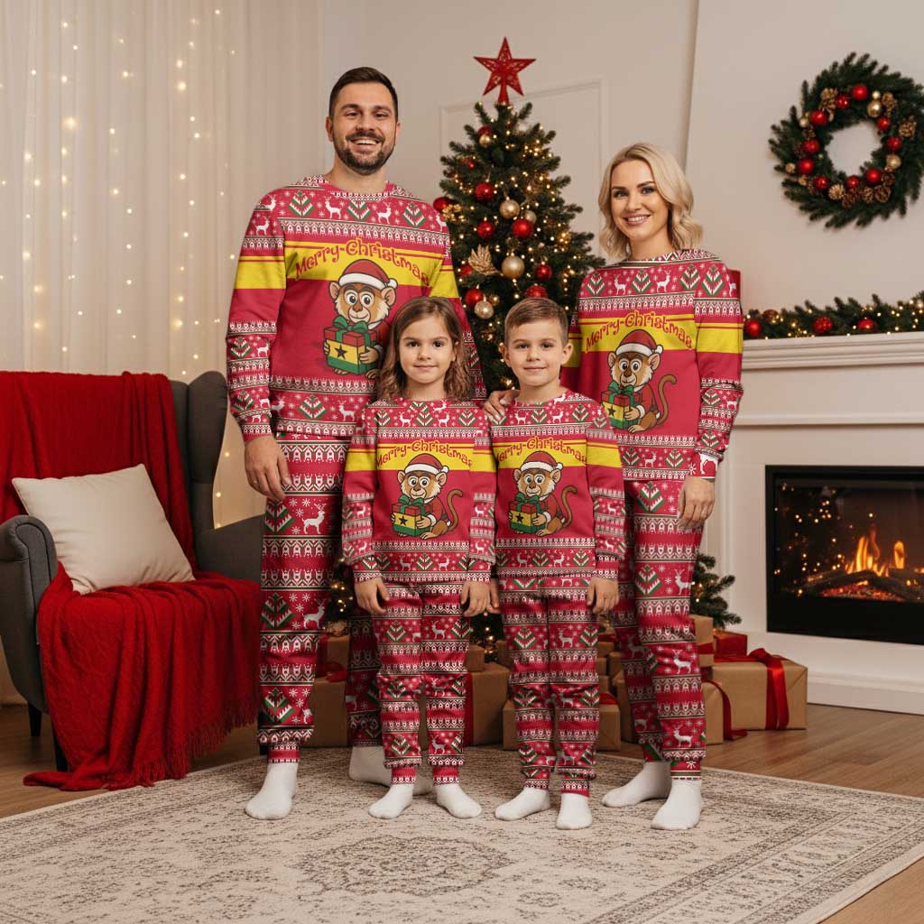 Ghana Christmas Pajama Set with Monkey Holding Gift Ghana Map and Festive - Wonder Print Shop