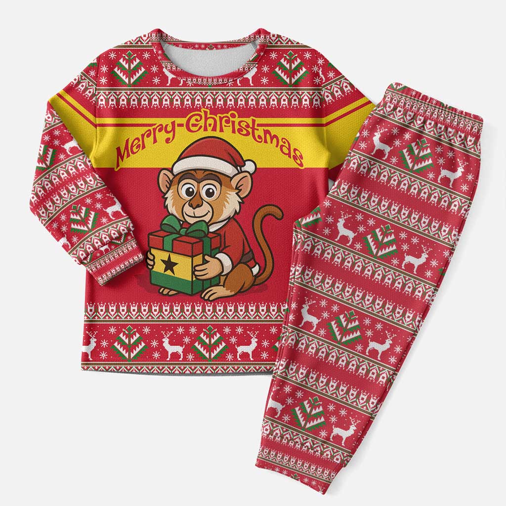 Ghana Christmas Pajama Set with Monkey Holding Gift Ghana Map and Festive - Wonder Print Shop