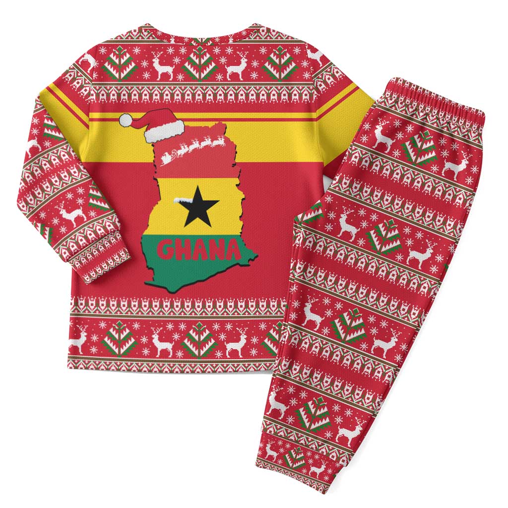 Ghana Christmas Pajama Set with Monkey Holding Gift Ghana Map and Festive - Wonder Print Shop