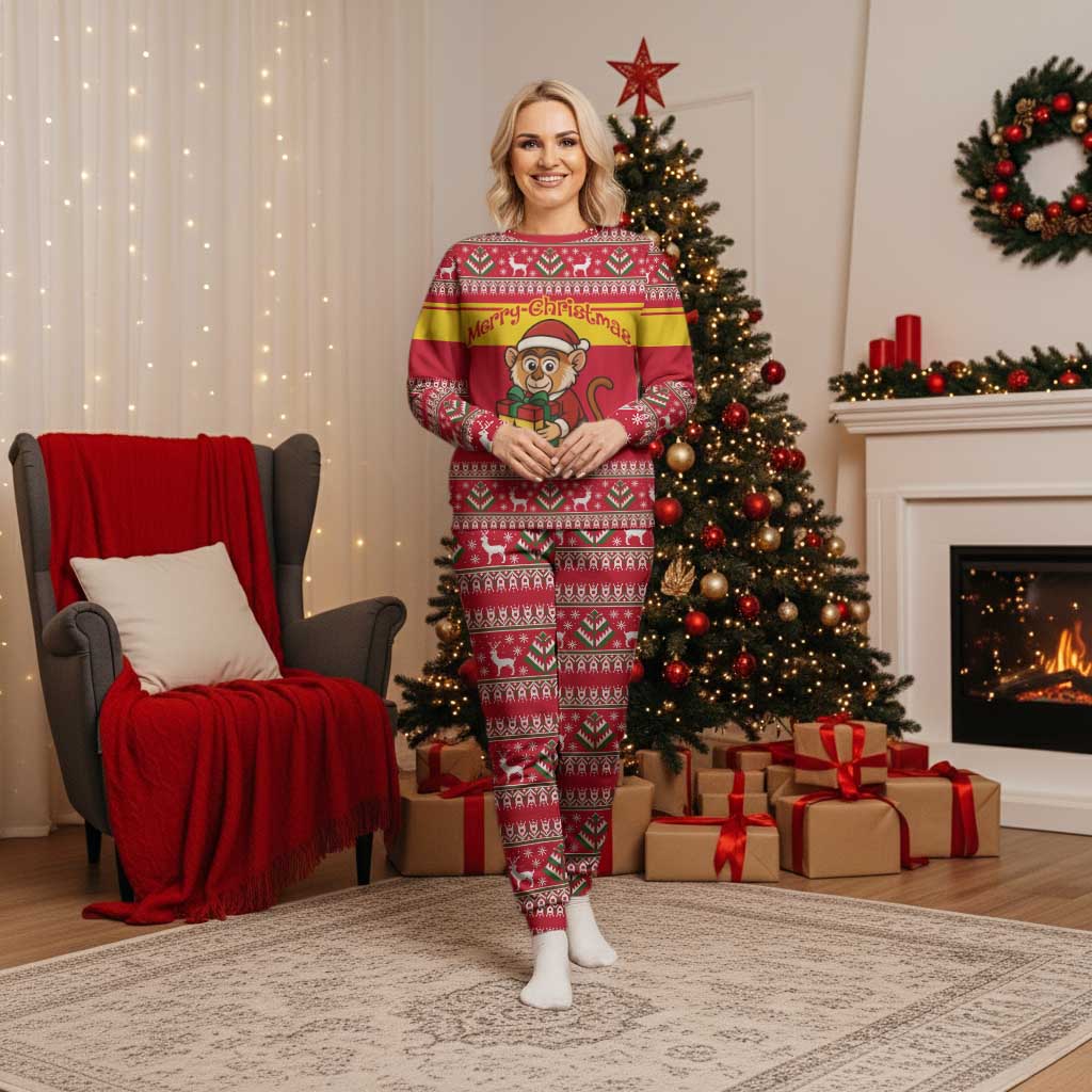 Ghana Christmas Pajama Set with Monkey Holding Gift Ghana Map and Festive - Wonder Print Shop