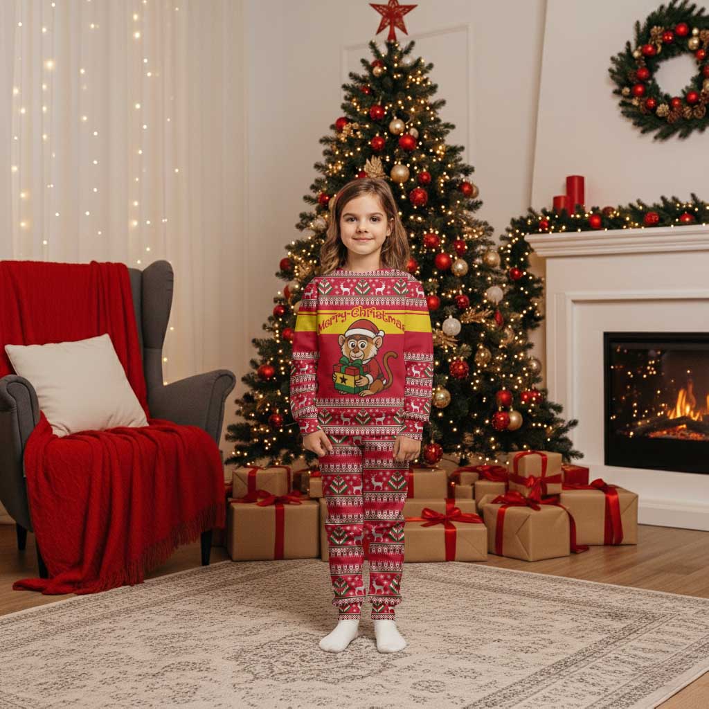 Ghana Christmas Pajama Set with Monkey Holding Gift Ghana Map and Festive - Wonder Print Shop