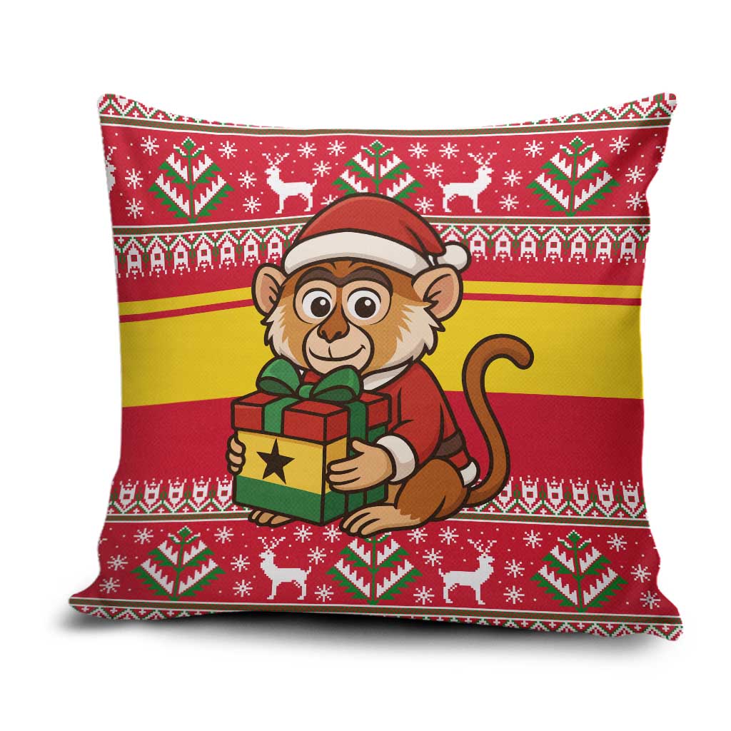 Ghana Christmas Pillow Cover with Monkey Holding Gift Ghana Map and Festive - Wonder Print Shop