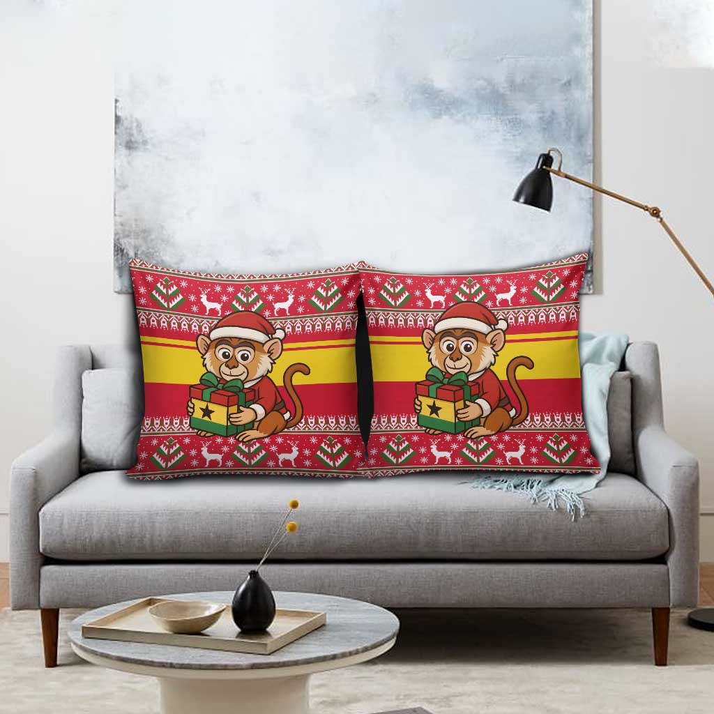 Ghana Christmas Pillow Cover with Monkey Holding Gift Ghana Map and Festive - Wonder Print Shop