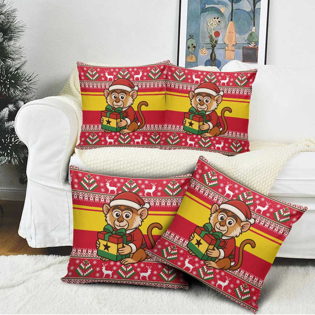 Ghana Christmas Pillow Cover with Monkey Holding Gift Ghana Map and Festive - Wonder Print Shop