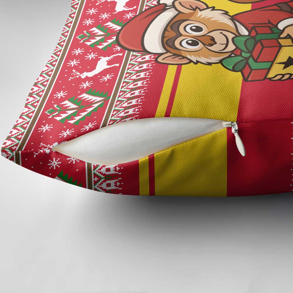 Ghana Christmas Pillow Cover with Monkey Holding Gift Ghana Map and Festive - Wonder Print Shop