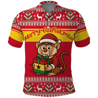 Ghana Christmas Polo Shirt with Monkey Holding Gift Ghana Map and Festive - Wonder Print Shop