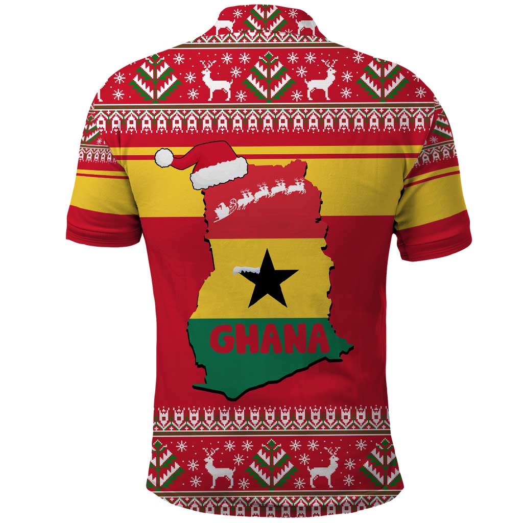 Ghana Christmas Polo Shirt with Monkey Holding Gift Ghana Map and Festive - Wonder Print Shop