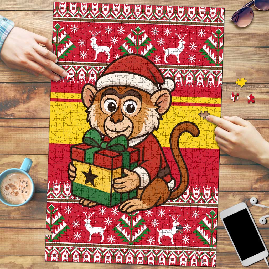 Ghana Christmas Puzzle with Monkey Holding Gift Ghana Map and Festive - Wonder Print Shop