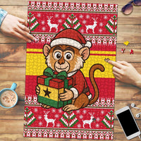 Ghana Christmas Puzzle with Monkey Holding Gift Ghana Map and Festive - Wonder Print Shop