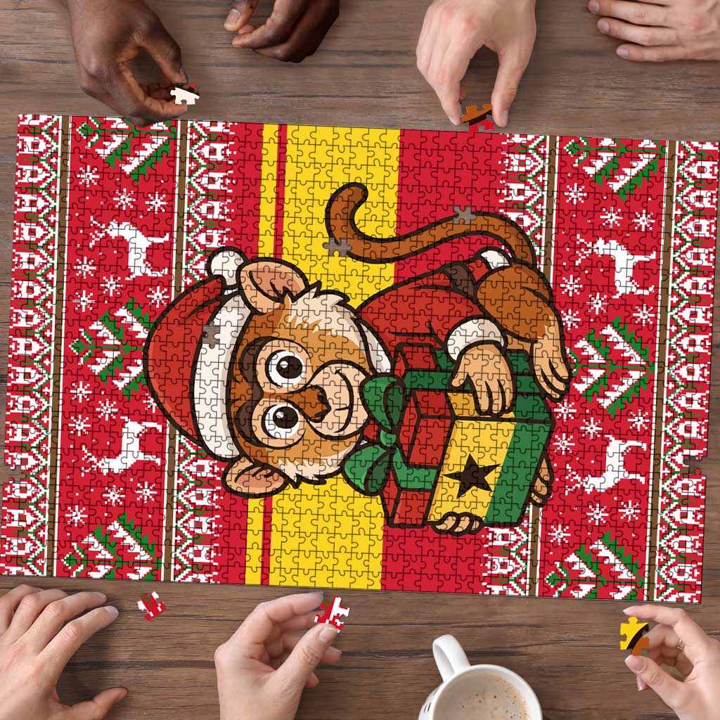 Ghana Christmas Puzzle with Monkey Holding Gift Ghana Map and Festive - Wonder Print Shop
