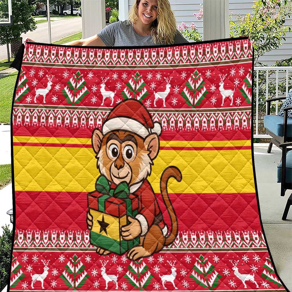 Ghana Christmas Quilt with Monkey Holding Gift Ghana Map and Festive - Wonder Print Shop