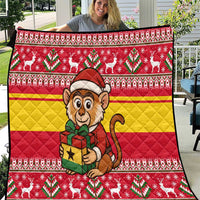 Ghana Christmas Quilt with Monkey Holding Gift Ghana Map and Festive - Wonder Print Shop